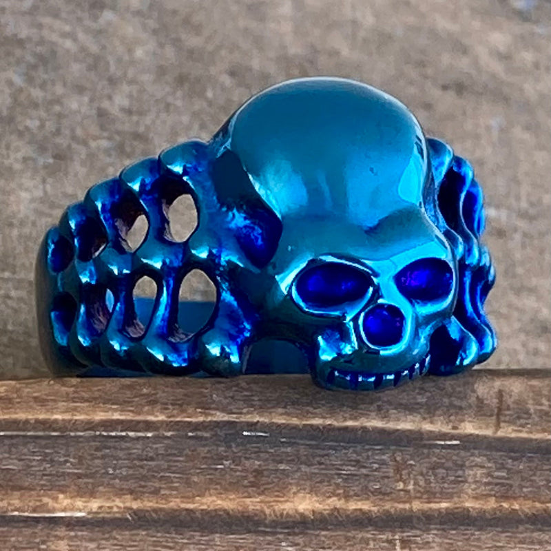 Sanity Jewelry Skull Ring Skull Ring with Bones - Blue - Sizes 4-12 - R207