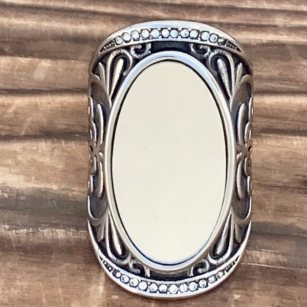 Sanity Jewelry Skull Ring The Looking Glass - Mirror - Silver w/White Stone - Sizes 5-16 - R67