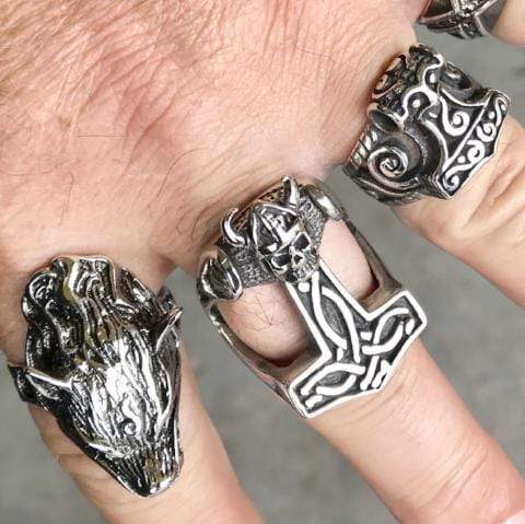 Sanity Jewelry Skull Ring Thor's Hammer Ring - Viking Skull Ring - Sizes 9-16 - R75