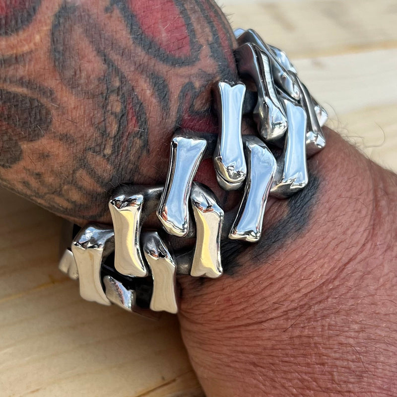 Sanity Steel Bracelet 8.5 inches Bagger Bracelet - Bonez - Polished - 1.25" Wide - The Classic - B126