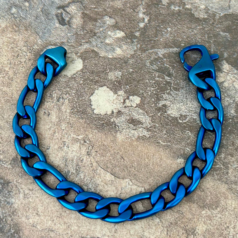 Sanity Steel Bracelet 8.5 inches Bracelet - Figaro - Custom - Blue - 1/4" Wide - FB12