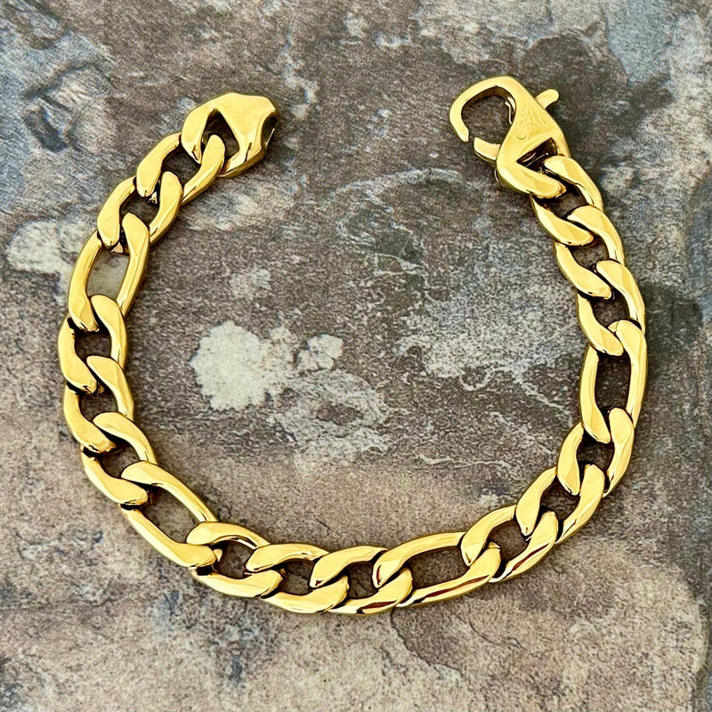 Sanity Steel Bracelet 8.5 inches Bracelet - Figaro - Custom - Gold - 1/4" Wide - FB05