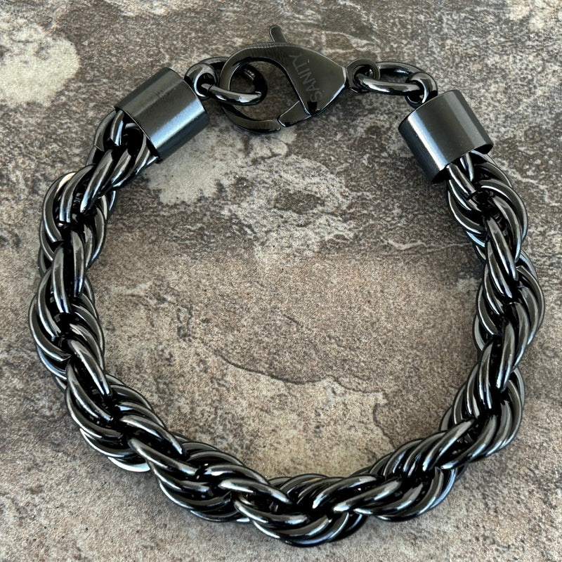 Sanity Steel Bracelet 8 inches 10MM Rope Chain Bracelet- Black - B65