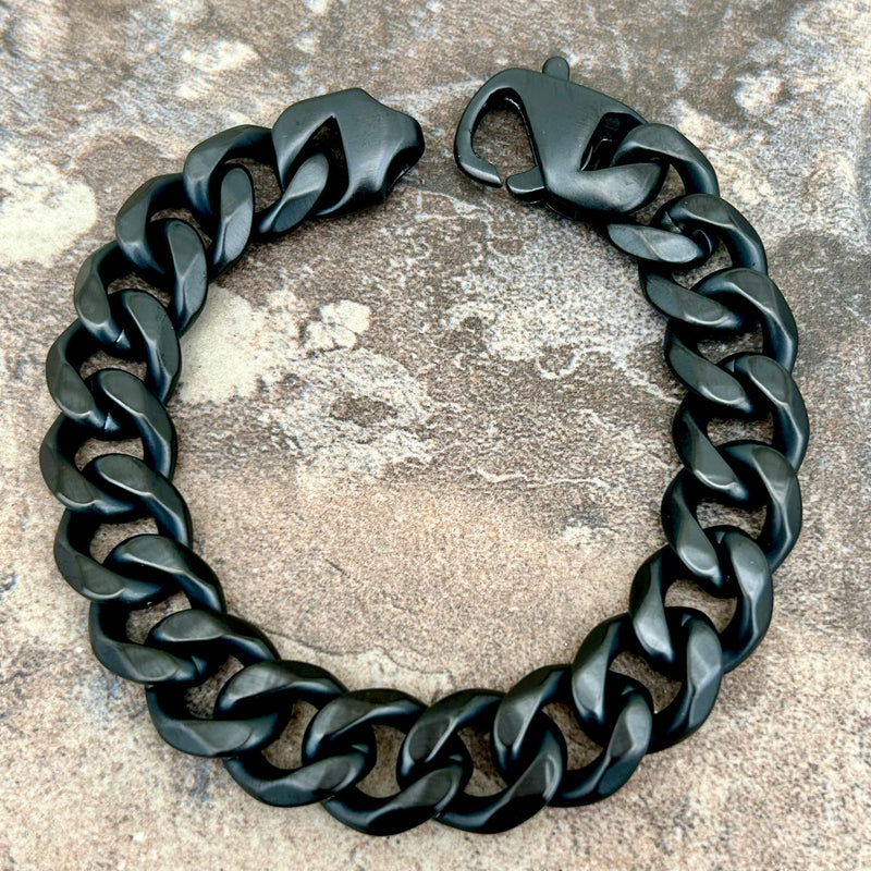 Sanity Steel Bracelet 8 inches Bracelet - Diamond Cut Cuban Link - Classic - Matte Black - 1/2" wide - CB15