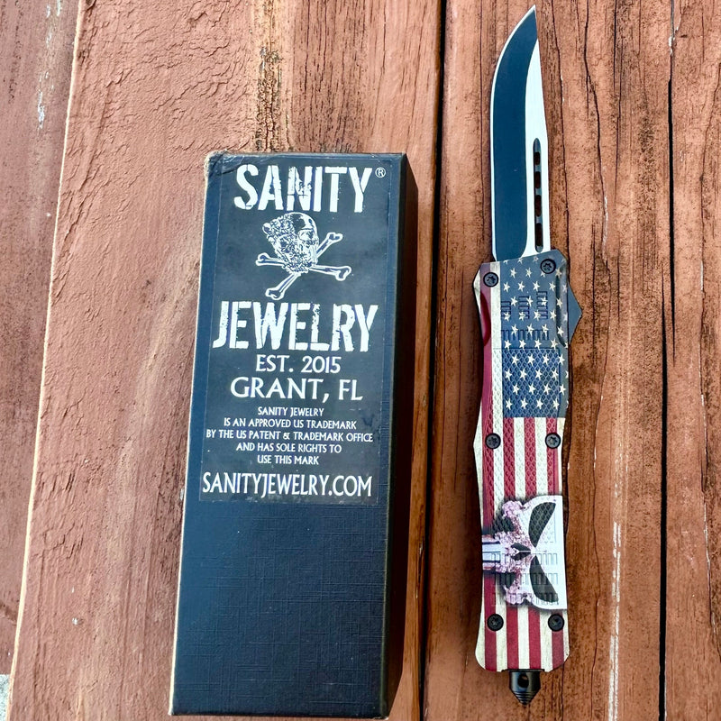 Sanity Steel Bracelet 9.5” Frank Nitti - Tanto Skull Serrated - Large - LPUNDP
