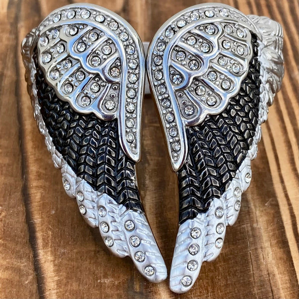 Sanity Steel Bracelet Angel Heart Wing - Cuff Bracelet - Double Wing - Black and White - AW04