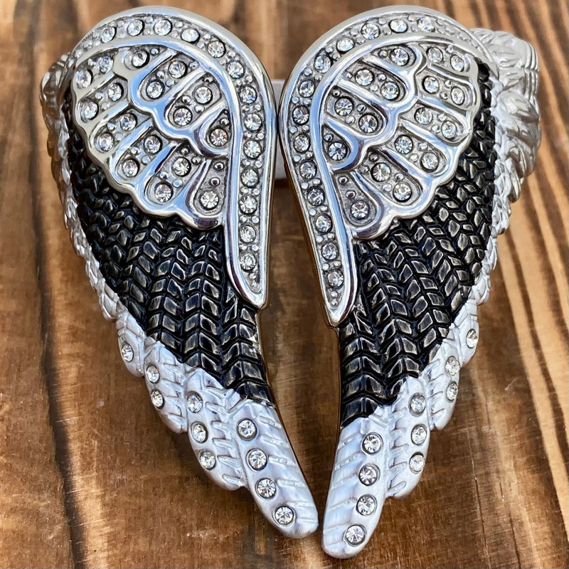 Sanity Steel Bracelet Angel Heart Wing - Cuff Bracelet - Double Wing - Black and White - AW04