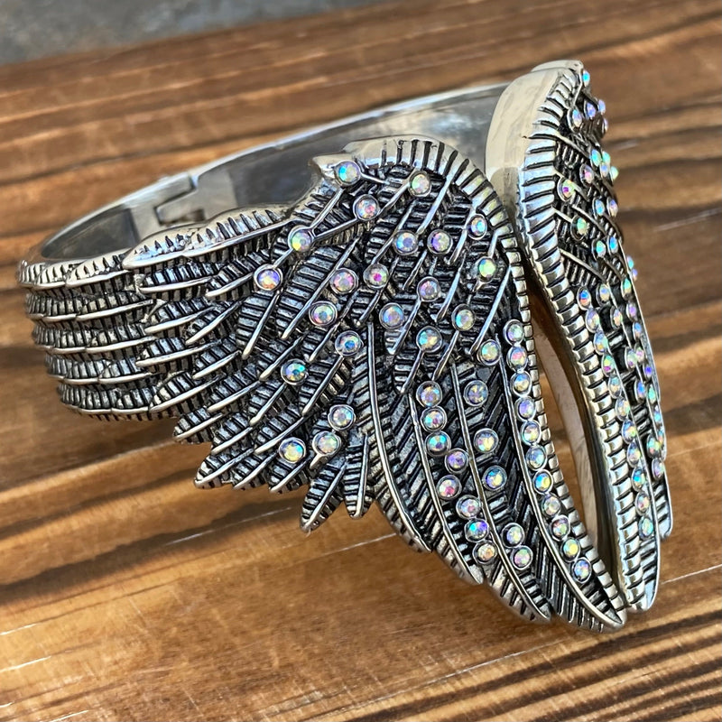 Sanity Steel Bracelet Angel Heart Wing - Cuff Bracelet - Double Wing - Rainbow Stone - AW01