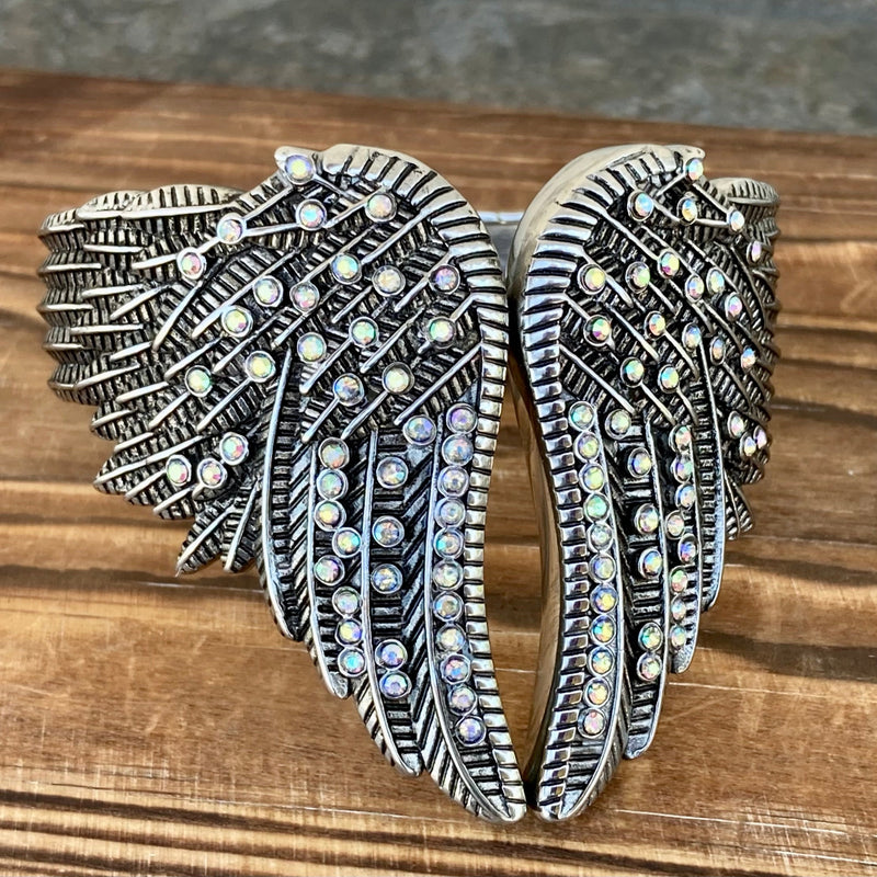 Sanity Steel Bracelet Angel Heart Wing - Cuff Bracelet - Double Wing - Rainbow Stone - AW01