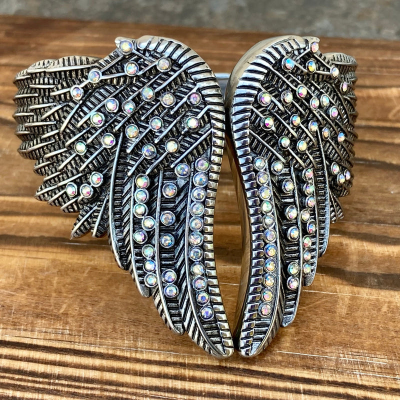 Sanity Steel Bracelet Angel Heart Wing - Cuff Bracelet - Double Wing - Rainbow Stone - AW01