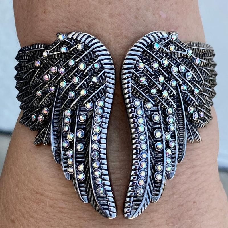 Sanity Steel Bracelet Angel Heart Wing - Cuff Bracelet - Double Wing - Rainbow Stone - AW01