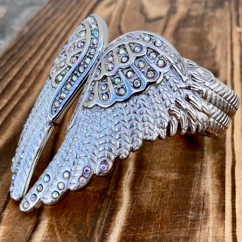 Sanity Steel Bracelet Angel Heart Wing - Cuff Bracelet - Double Wing - White - AW05