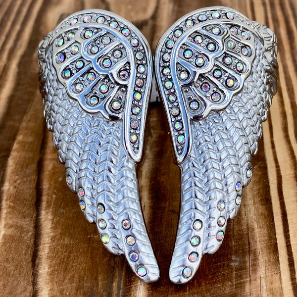 Sanity Steel Bracelet Angel Heart Wing - Cuff Bracelet - Double Wing - White - AW05