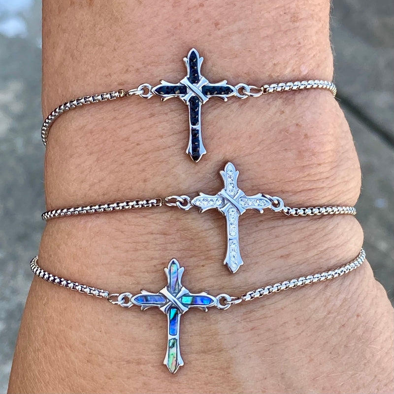 Sanity Steel Bracelet Bling Cross - Black Stone - Bracelet - 2605B