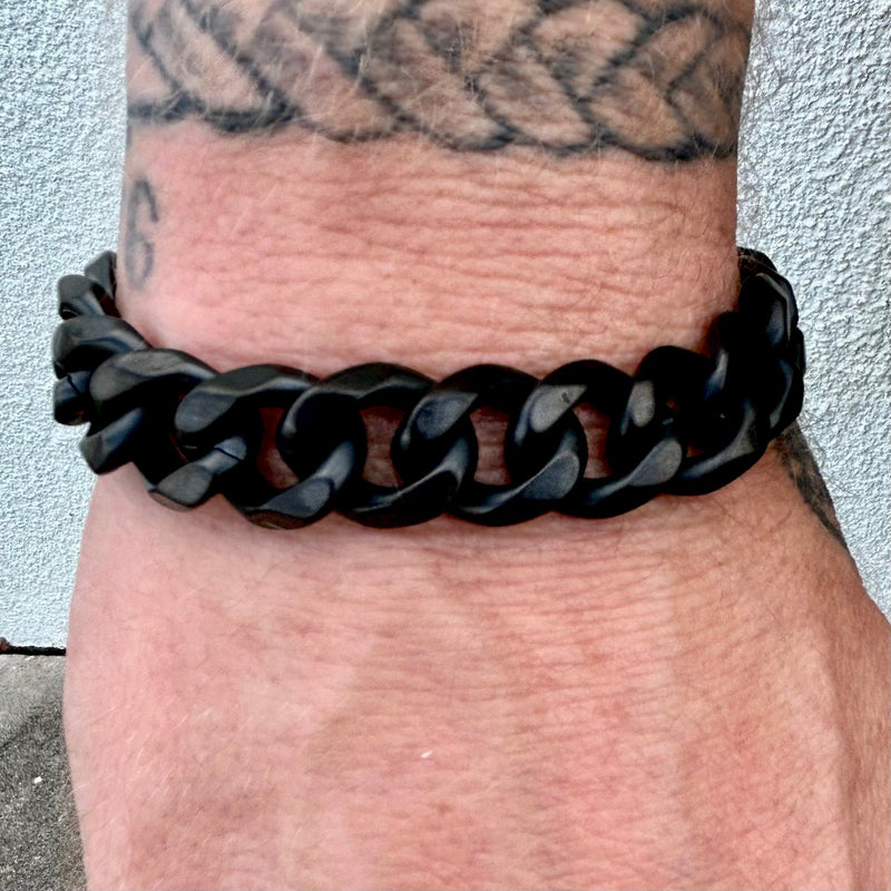 Sanity Steel Bracelet Bracelet - Diamond Cut Cuban Link - Classic - Matte Black - 1/2" wide - CB15