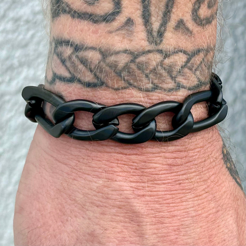 Sanity Steel Bracelet Bracelet - Figaro - Classic - Matte Black - 1/2" Wide - FB09