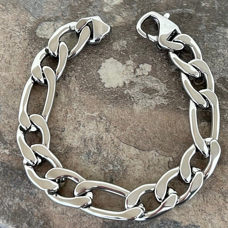 Sanity Steel Bracelet Bracelet - Figaro - Classic - Polished Silver - 1/2" Wide - FB07