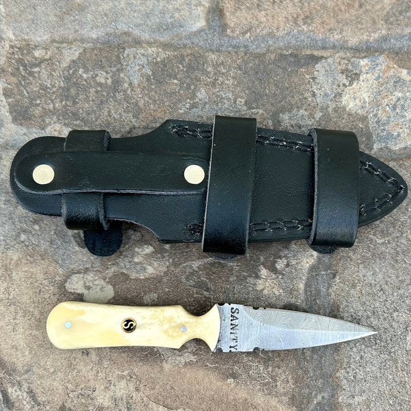 Sanity Steel Damascus Steel 6” Bonnie & Clyde - Bone - Damascus - Horizontal & Vertical Carry - BC09