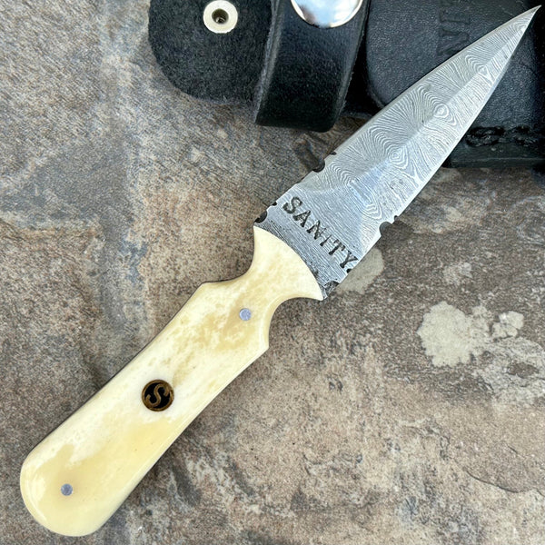 Sanity Steel Damascus Steel 6” Bonnie & Clyde - Bone - Damascus - Horizontal & Vertical Carry - BC09