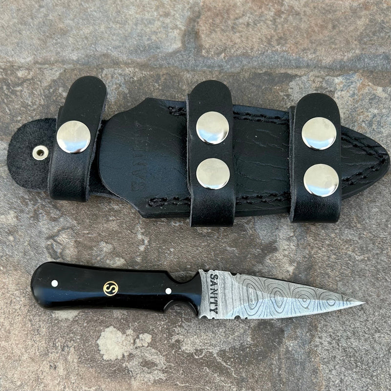 Sanity Steel Damascus Steel 6” Bonnie & Clyde - Buffalo Horn - Damascus - Horizontal & Vertical Carry - BC05