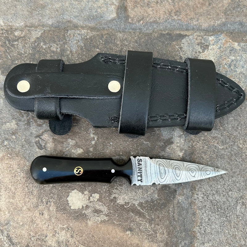 Sanity Steel Damascus Steel 6” Bonnie & Clyde - Buffalo Horn - Damascus - Horizontal & Vertical Carry - BC05