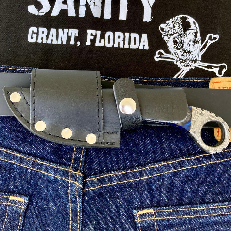 Sanity Steel Damascus Steel 7" Al Capone - Horizontal & Vertical Carry - Blue & Black Wood - 7 inches - AC705