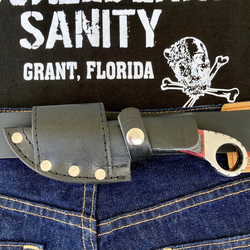 Sanity Steel Damascus Steel 7" Al Capone - Horizontal & Vertical Carry - D2 Steel - Red & Black Wood - 7 inches - A2701