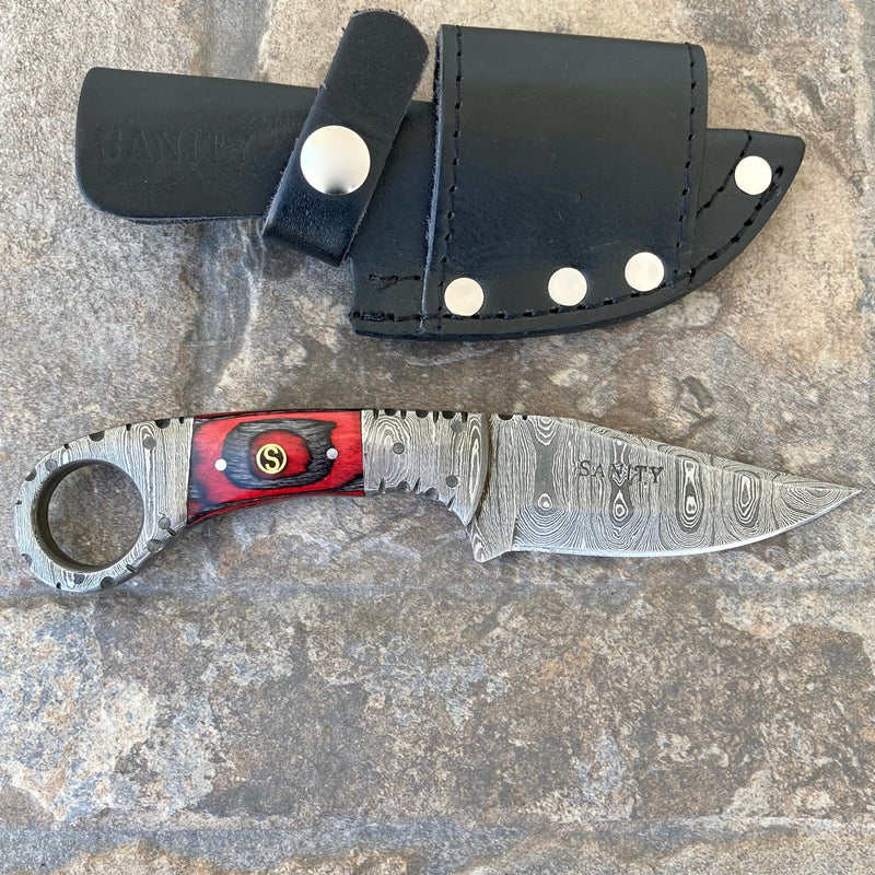 Sanity Steel Damascus Steel 7" Al Capone - Horizontal & Vertical Carry - Red & Black Wood - 7 inches - AC701