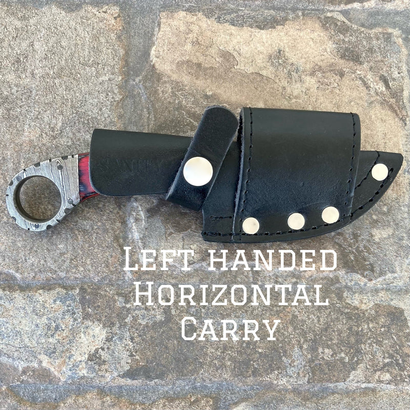 Sanity Steel Damascus Steel Left Handed Horizontal 7" Al Capone - Horizontal & Vertical Carry - Red & Black Wood - 7 inches - AC701