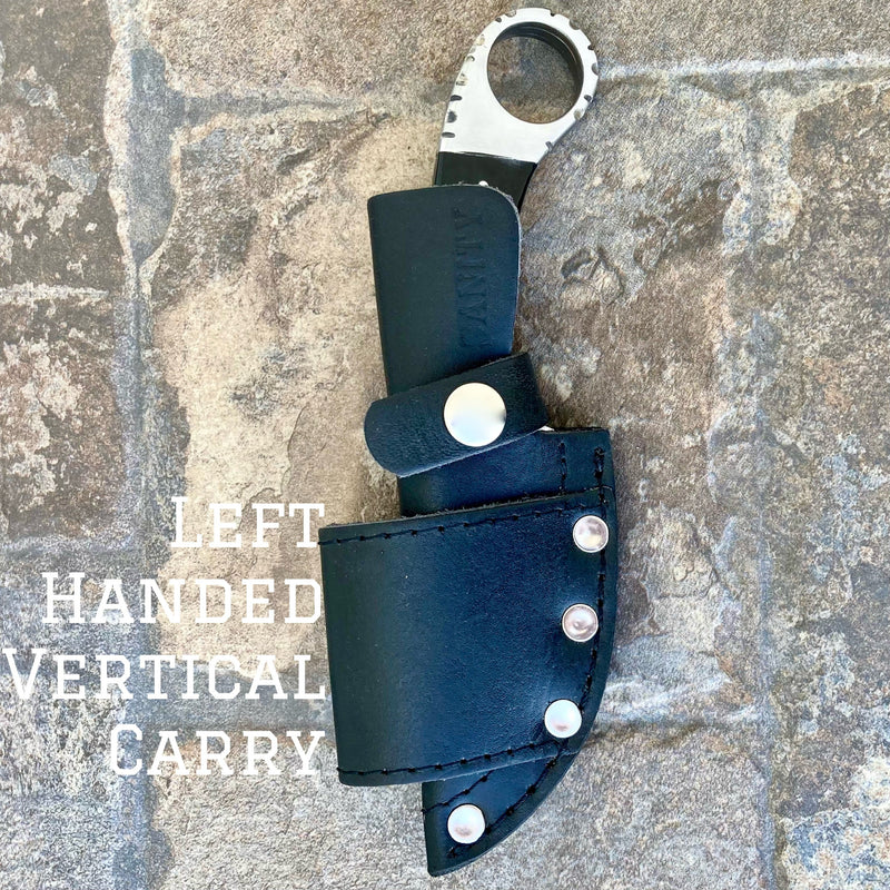 Sanity Steel Damascus Steel Left Handed Vertical 7" Al Capone - Horizontal & Vertical Carry - D2 Steel - Buffalo Horn - 7 inches - A2704