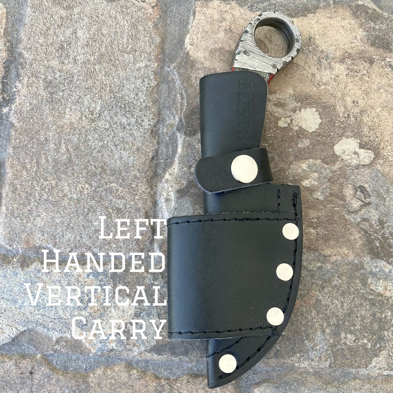 Sanity Steel Damascus Steel Left Handed Vertical 7" Al Capone - Horizontal & Vertical Carry - Red & Black Wood - 7 inches - AC701