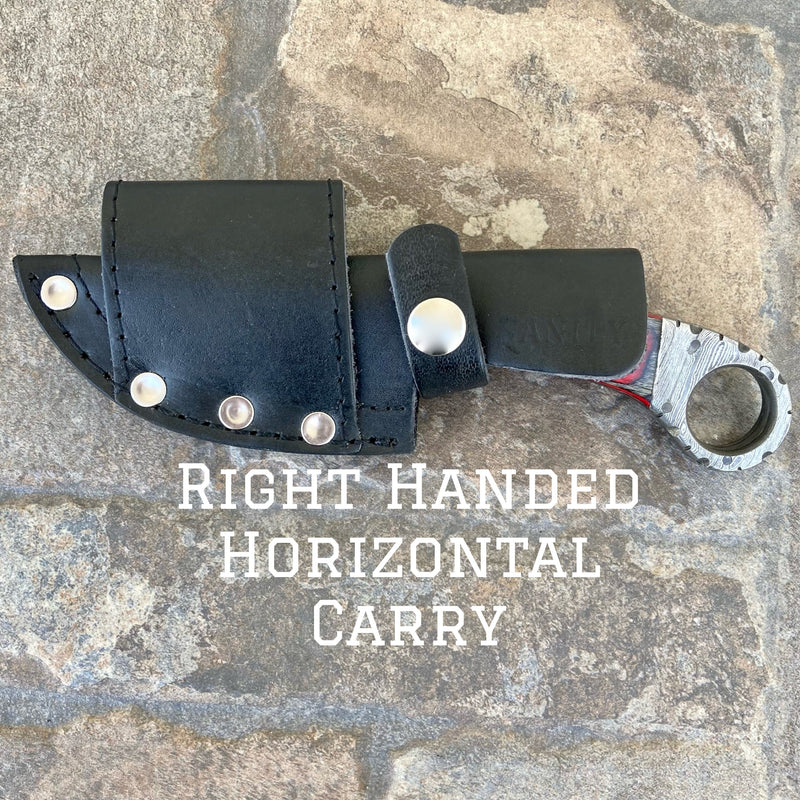 Sanity Steel Damascus Steel Right Handed Horizontal 7" Al Capone - Horizontal & Vertical Carry - Red & Black Wood - 7 inches - AC701