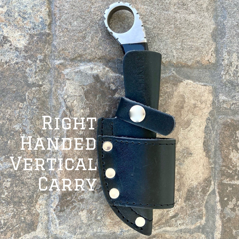 Sanity Steel Damascus Steel Right Handed Vertical 7" Al Capone - Horizontal & Vertical Carry - D2 Steel - Buffalo Horn - 7 inches - A2704