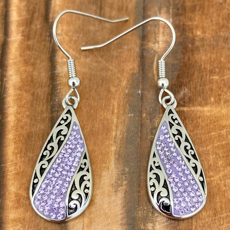 Sanity Steel Earrings Crystal Teardrop - Purple - Earrings - AJ06E