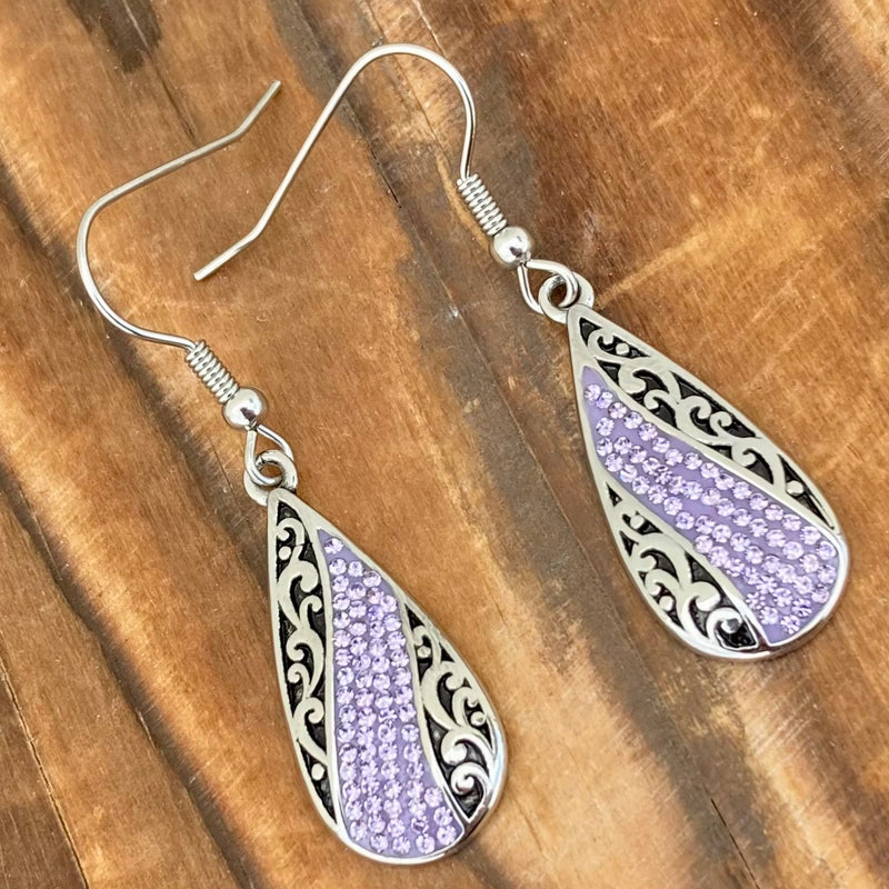 Sanity Steel Earrings Crystal Teardrop - Purple - Earrings - AJ06E