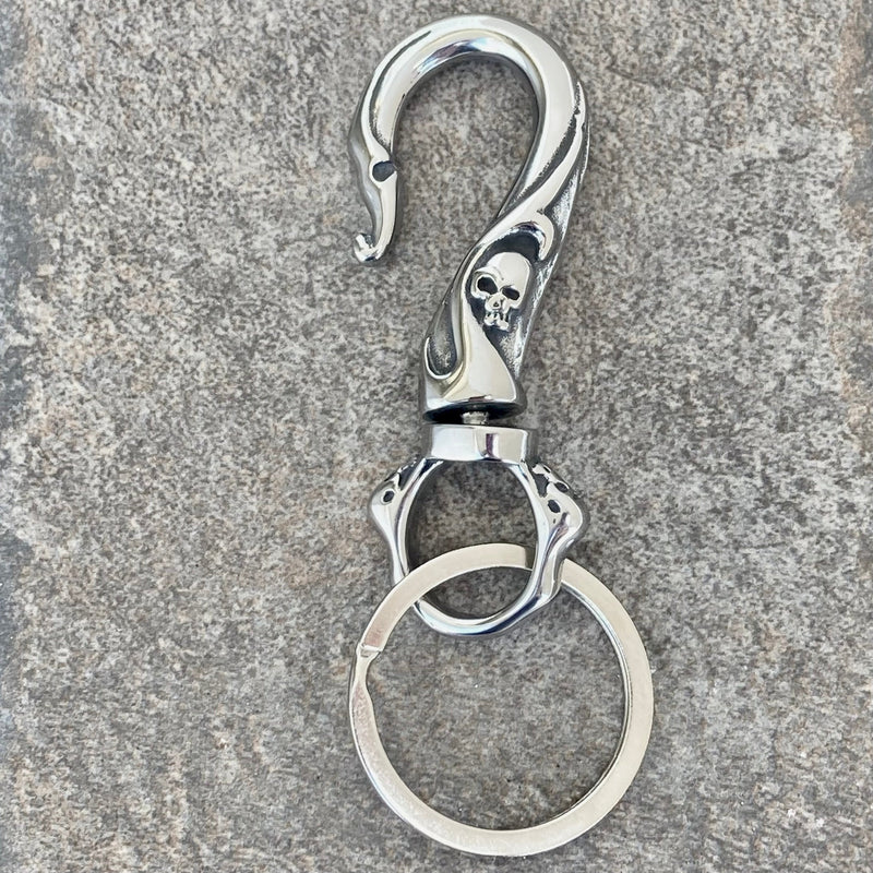Sanity Steel Key Clasp Belt Clip / Clasp - Scrollwork Skull - Polished - WCC-19