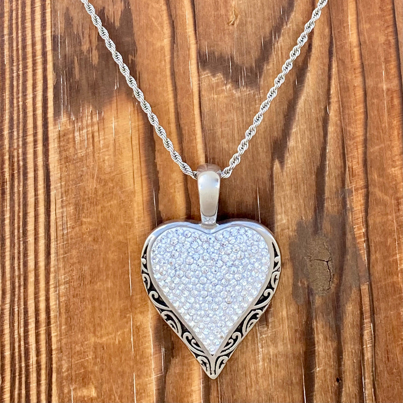 Sanity Steel Ladies Necklace Pendant Only Crystal Heart - Pendant - White - Rope Necklace or Omega - AJ01