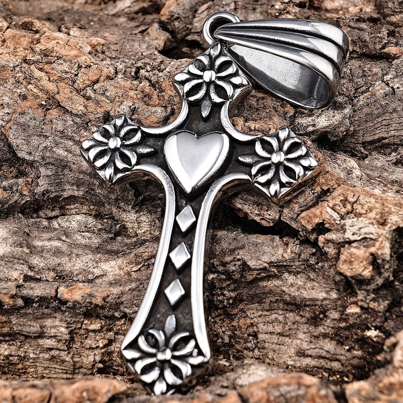 Sanity Steel Ladies Necklace Pendant Only The Heart Cross - Larger Cross - 2.75 inches tall - Pendant & Rope Necklace or Omega - 709