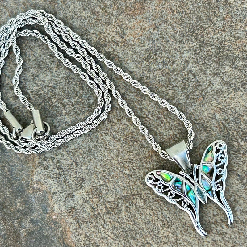Sanity Steel Ladies Necklace Sea Shell - Butterfly Swallow Tail Mini - Pendant - Rope Necklace - SK2559M