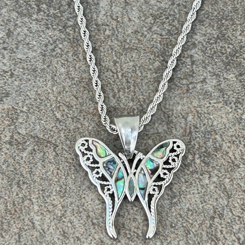 Sanity Steel Ladies Necklace Sea Shell - Butterfly Swallow Tail Mini - Pendant - Rope Necklace - SK2559M