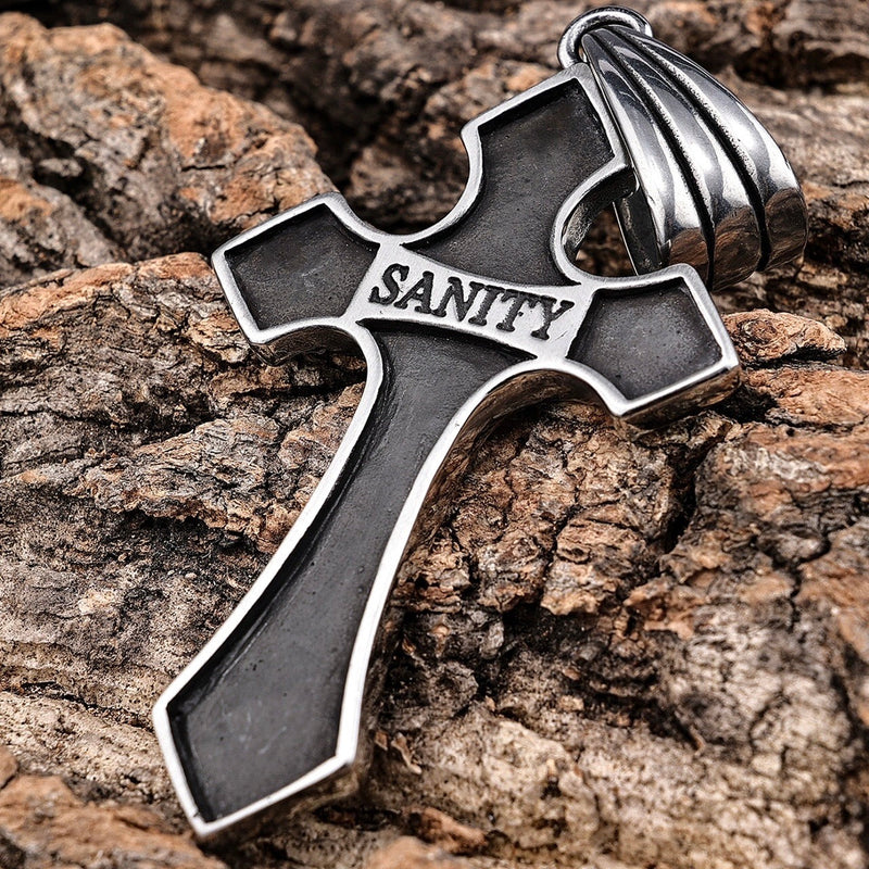 Sanity Steel Ladies Necklace The Heart Cross - Larger Cross - 2.75 inches tall - Pendant & Rope Necklace or Omega - 709