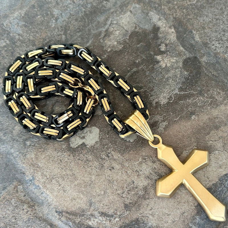 Sanity Steel Necklace 22” Black & Gold Sanity's Favorite Cross - Gold - Pendant & Necklace (786)