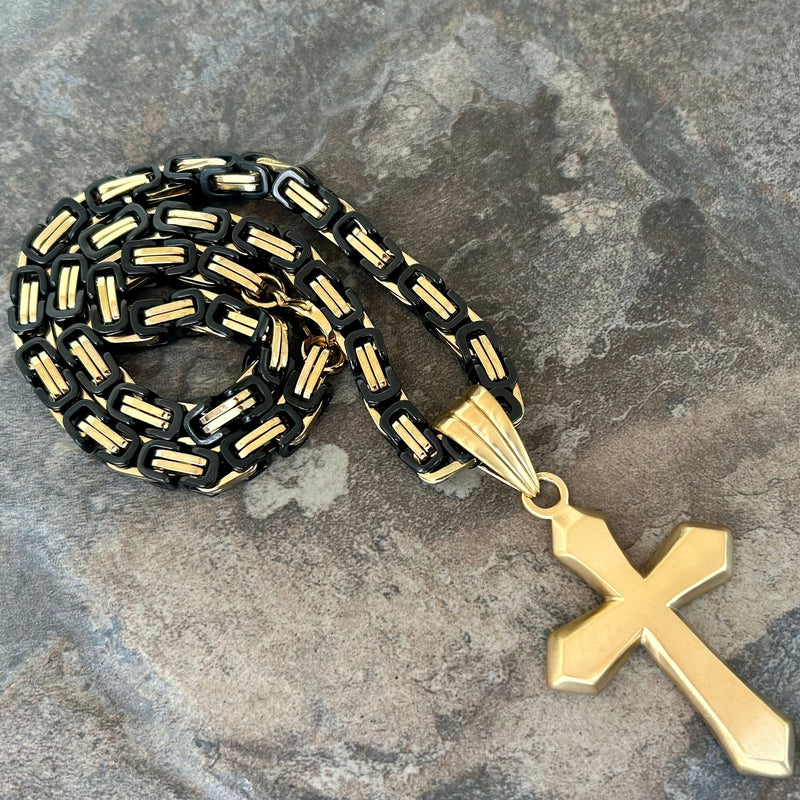 Sanity Steel Necklace 22” Black & Gold Sanity's Favorite Cross - Gold - Pendant & Necklace (786)