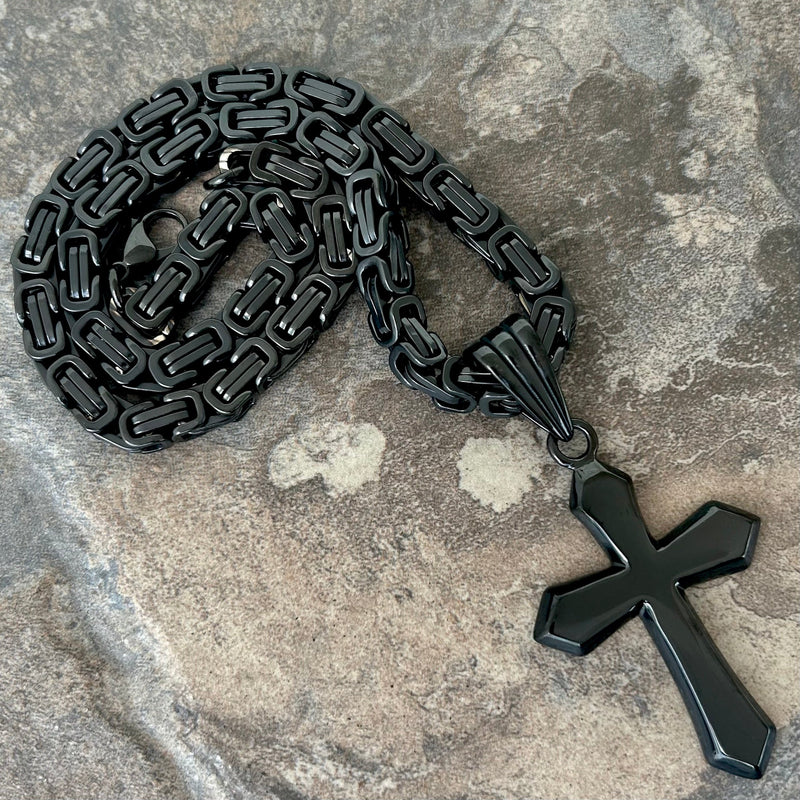 Sanity Steel Necklace 22” Black. & Silver Sanity's Favorite Cross - Black - Pendant & Necklace (787)