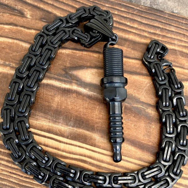Sanity Steel Necklace 22” Black Spark Plug - Black - Pendant & Necklace (315)