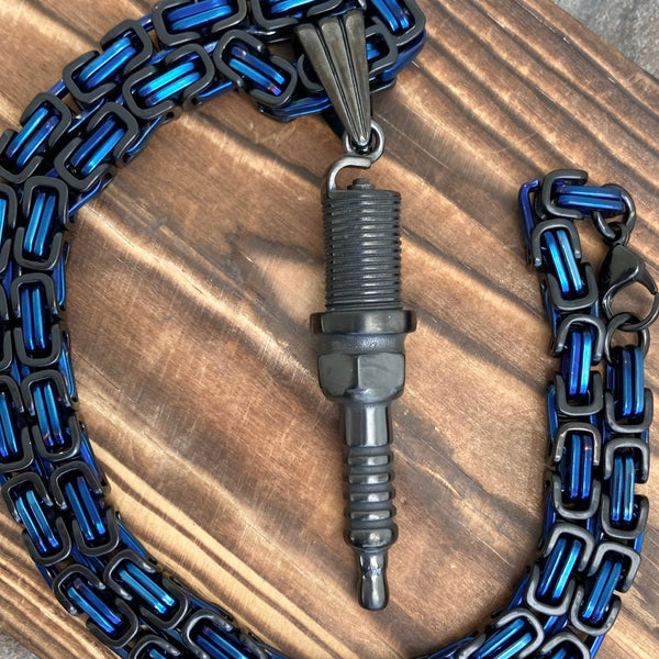 Sanity Steel Necklace 22” Black Spark Plug - Galvanized - Pendant & Necklace (314)