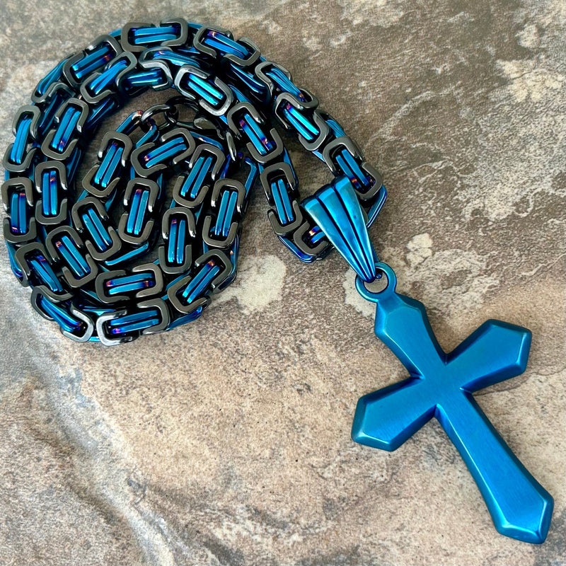 Sanity Steel Necklace 22” Blue & Black Sanity's Favorite Cross - Blue - Pendant & Necklace (818)