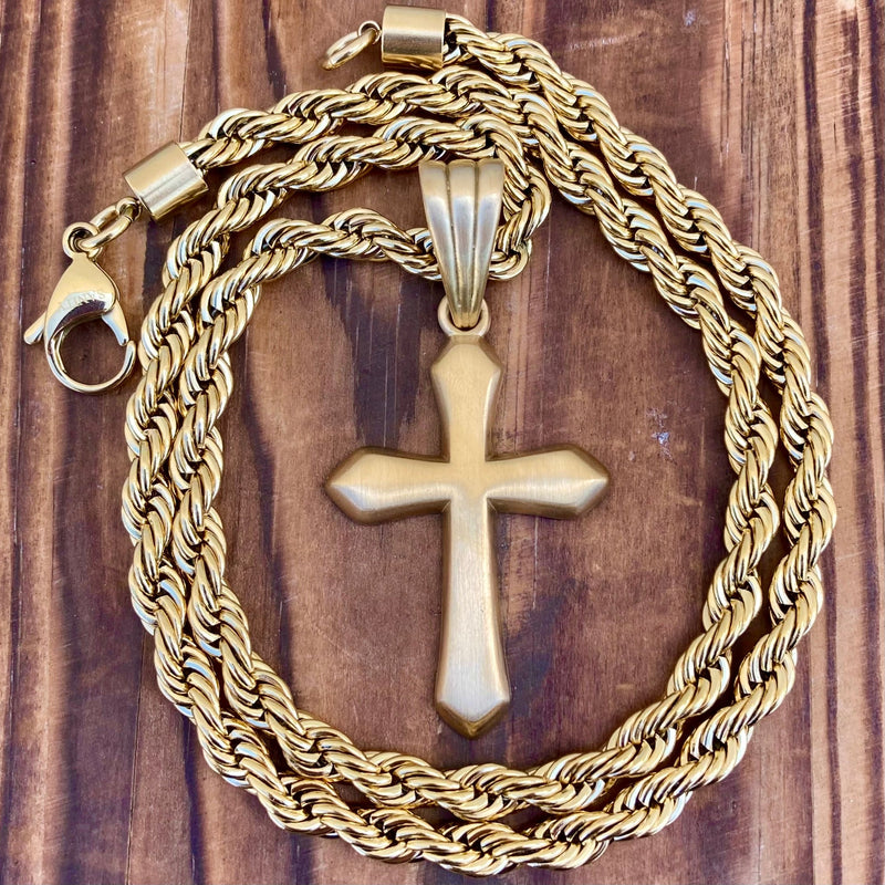 Sanity Steel Necklace 22” Gold Sanity's Favorite Cross Small - Gold - Pendant & Necklace 859C