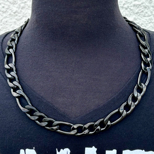Sanity Steel Necklace 22 inches Necklace - Figaro - Classic - Black Stainless - 1/2" Wide - FN04
