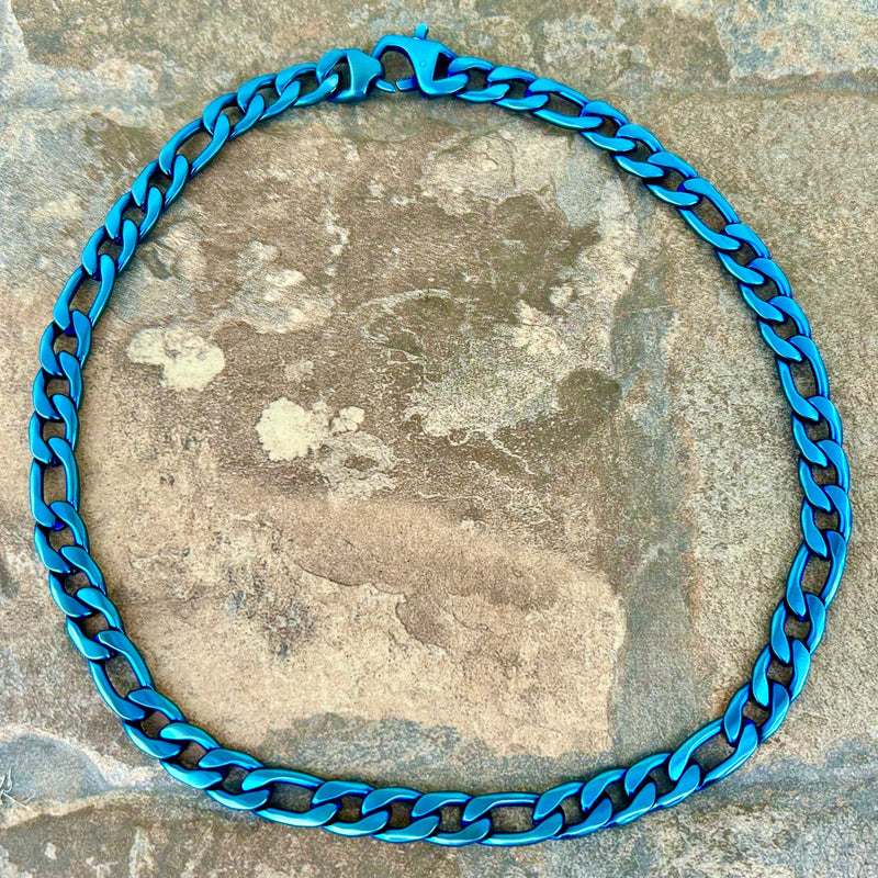 Sanity Steel Necklace 22 inches Necklace - Figaro - Custom - Blue Stainless - 1/4" Wide - FN06